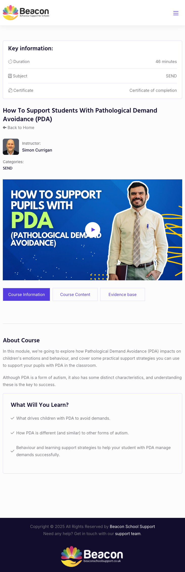 Members page with step-by-step video