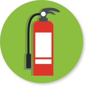 Logo of a fire extinguisher, representing de-escalation